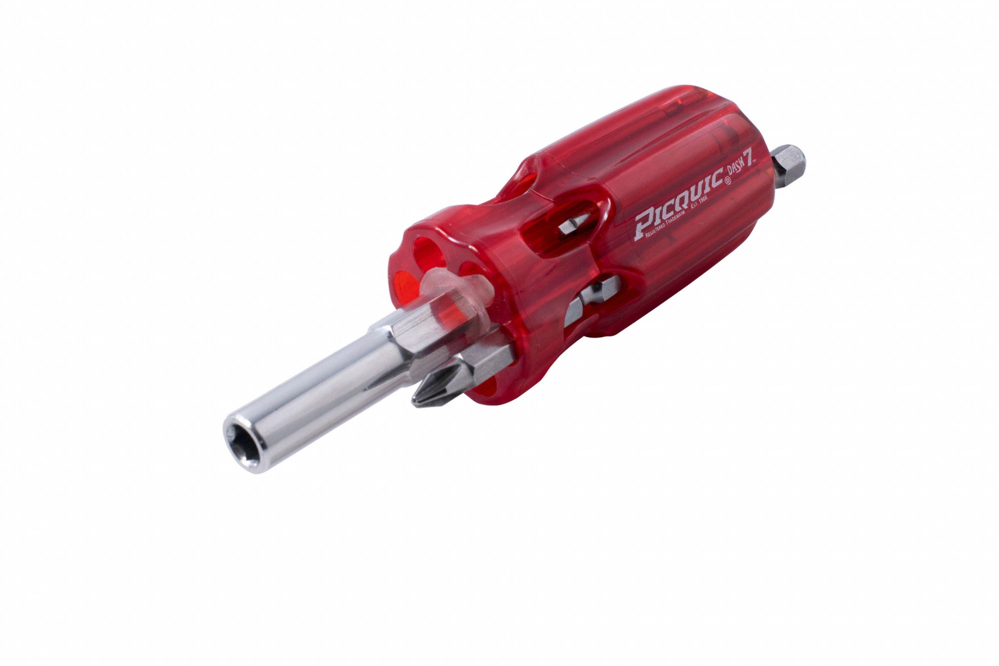 MULTI-BIT SCREWDRIVER, STEEL, MOULDED PLASTIC HANDLE, ¼ IN DRIVE, BARREL GRIP, POLISHED FINISH