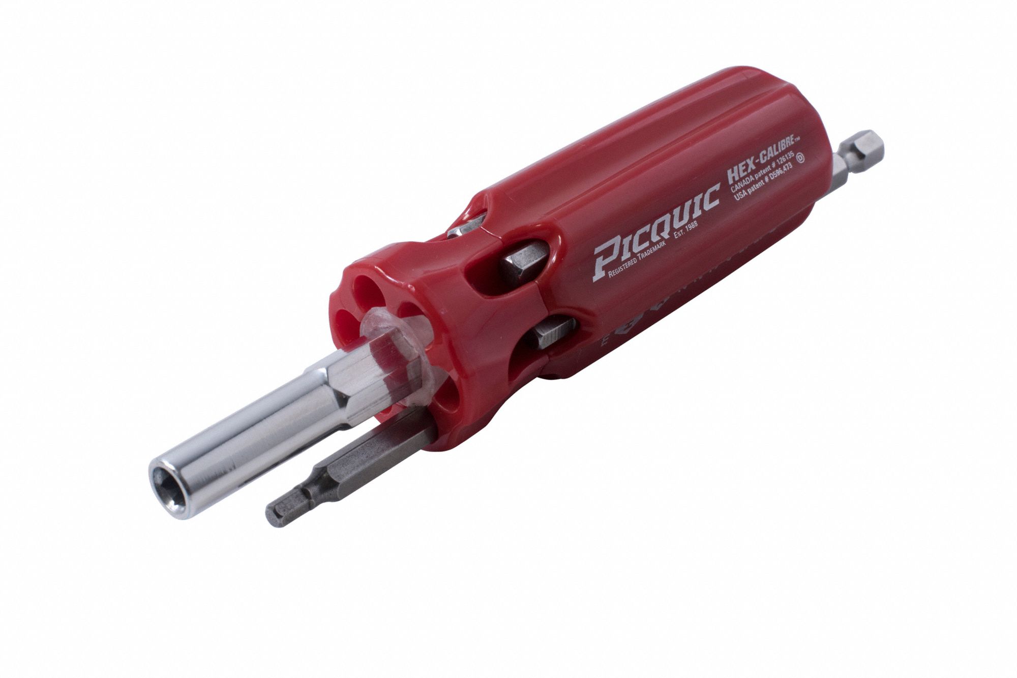 MULTI-BIT SCREWDRIVER, STEEL, MOULDED PLASTIC HANDLE, ¼ IN DRIVE, BARREL GRIP, POLISHED FINISH