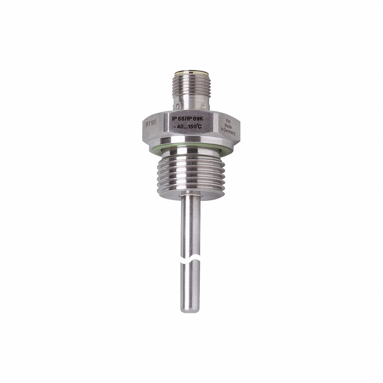 IFM RTD Probe: -40°C to 302°F /-40°C to 150°C, ±(0.15 K + 0.002 x|t|), 36 mm Probe Lg (MPN TM5411). Key specifications — Accuracy: ±(0.15 K + 0.002 x|t|); Brand: IFM; Probe Sheath Material: 316L Stainless Steel; Process Mounting Thread Size: 1/2" BSPP.
