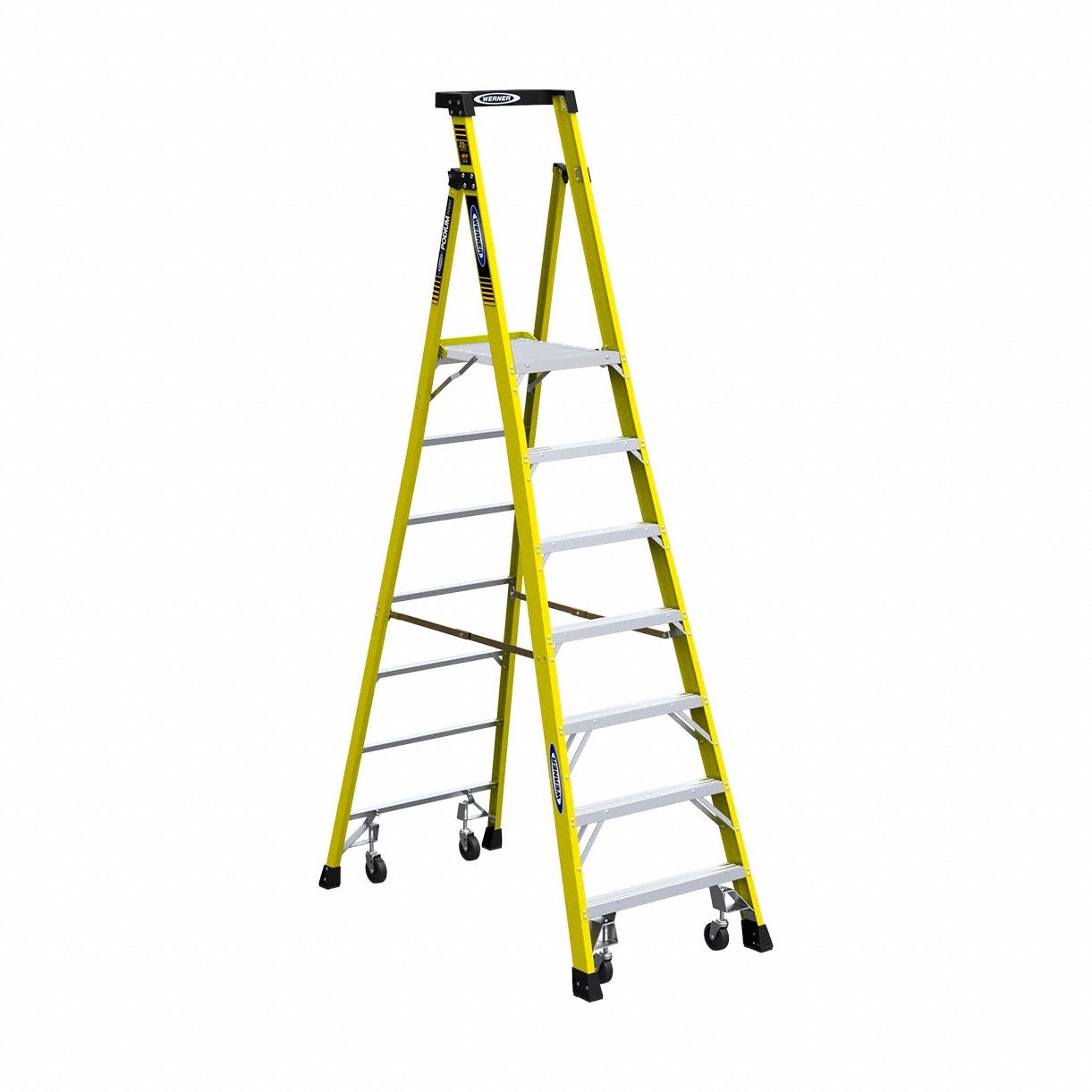 Platform Stepladder: 7 ft Ladder Size, Fiberglass, 375 lb Load Capacity, 47 lb Wt
