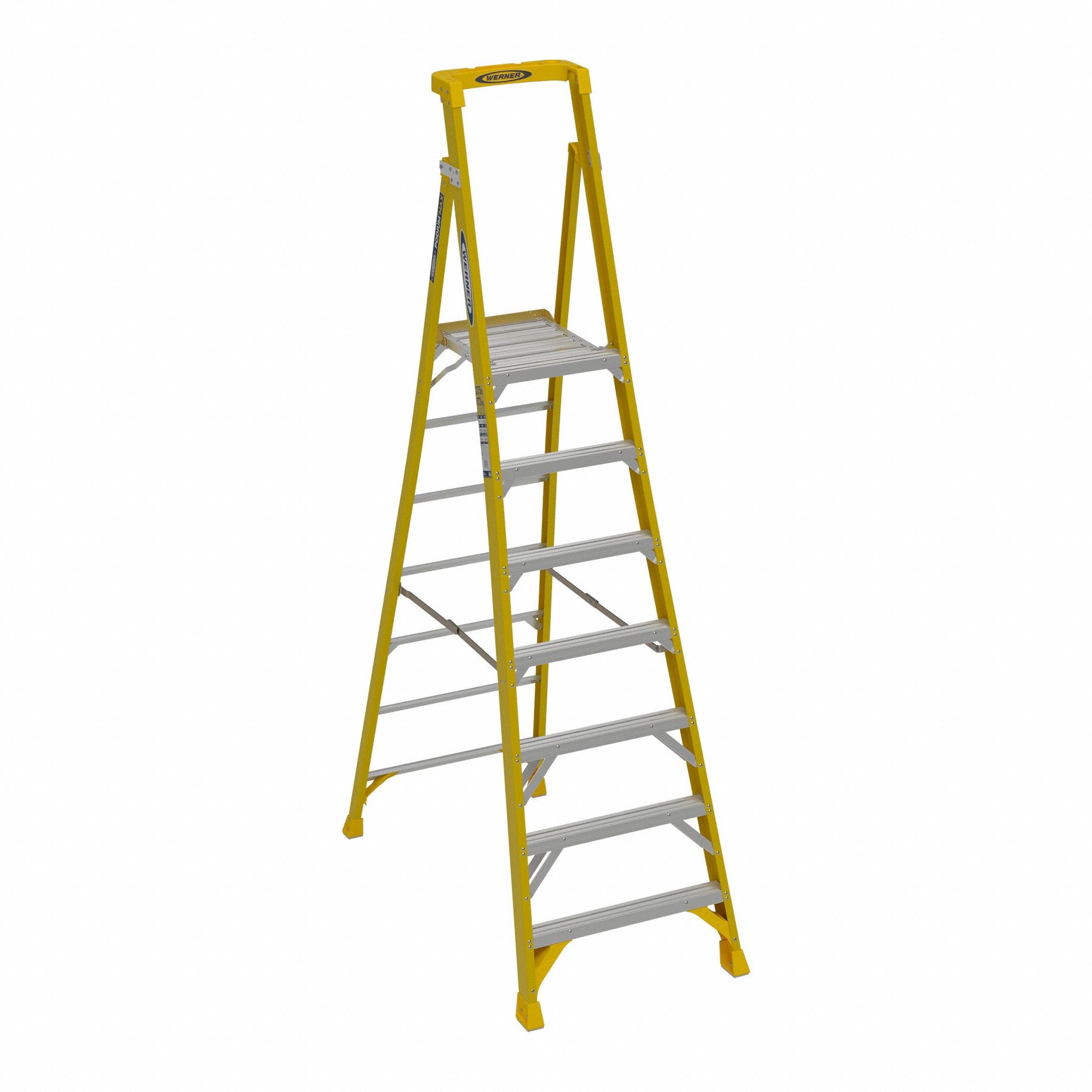 Platform Stepladder: 7 ft Ladder Size, Fiberglass, 375 lb Load Capacity, 38 lb Wt