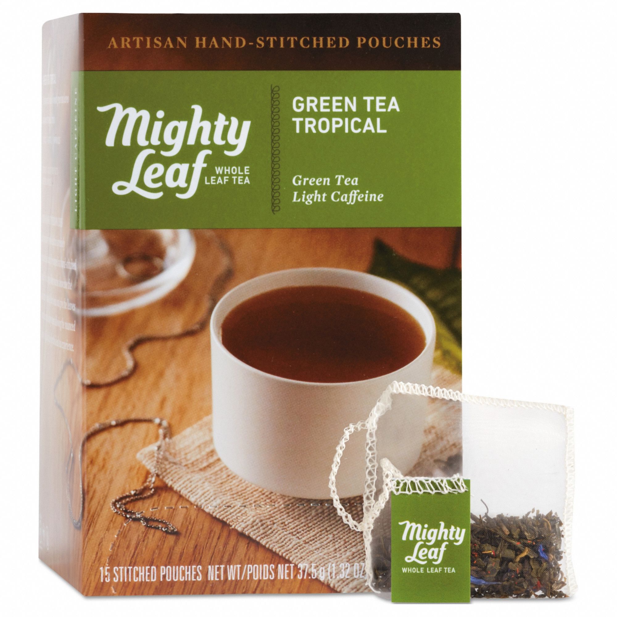 Tea: Caffeinated, Green Tea, Tea Bag, 0.09 oz Pack Wt, 1.32 oz Net Wt, Green, 15 PK