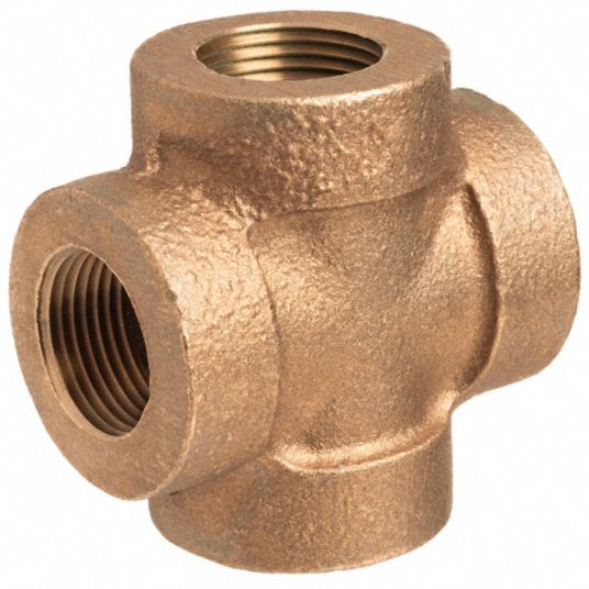 Pipe Fitting: Brass, 2 in x 2 in x 2 in x 2 in Fitting Pipe Size, Class  250, 4 1/2 in Overall Lg