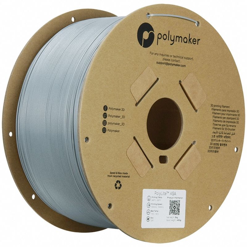 3D Printing Filament: PolyLite, ASA, 1.75 mm, 3.00 kg, Gray