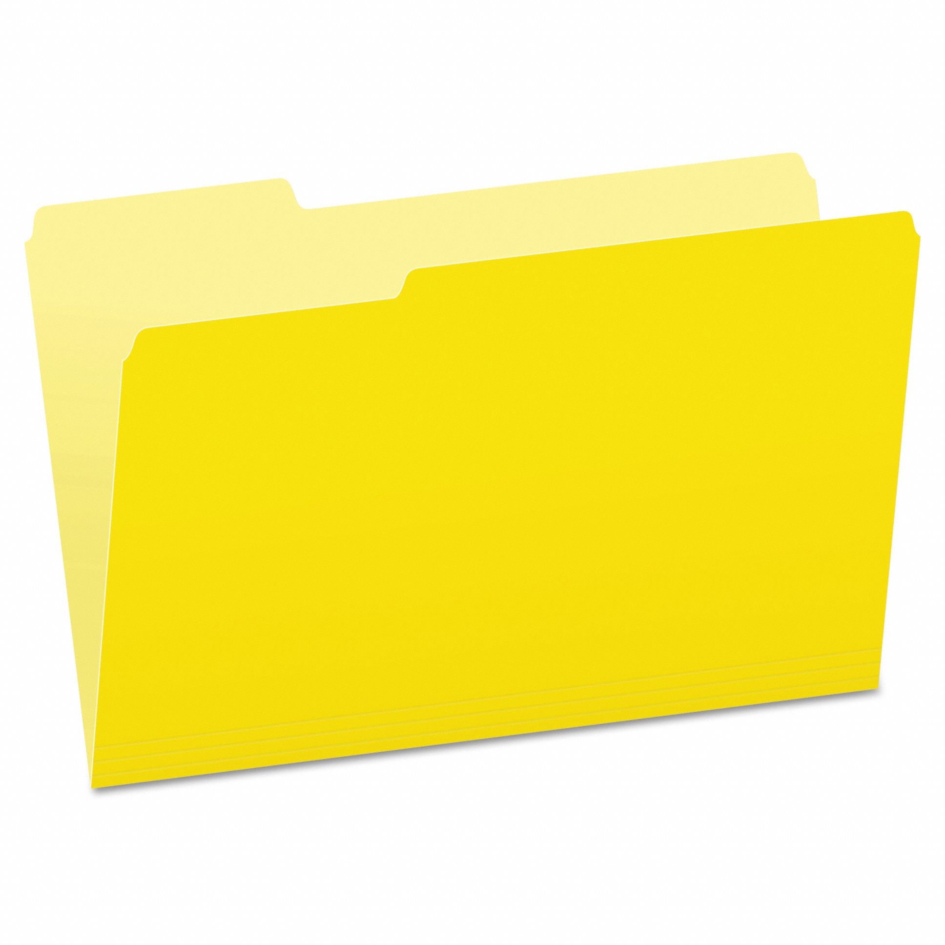 File Folders: 8 1/2 in Ht, 14 in Wd, Yellow, 11 pt. Stock, Top Tab Location, 100 PK