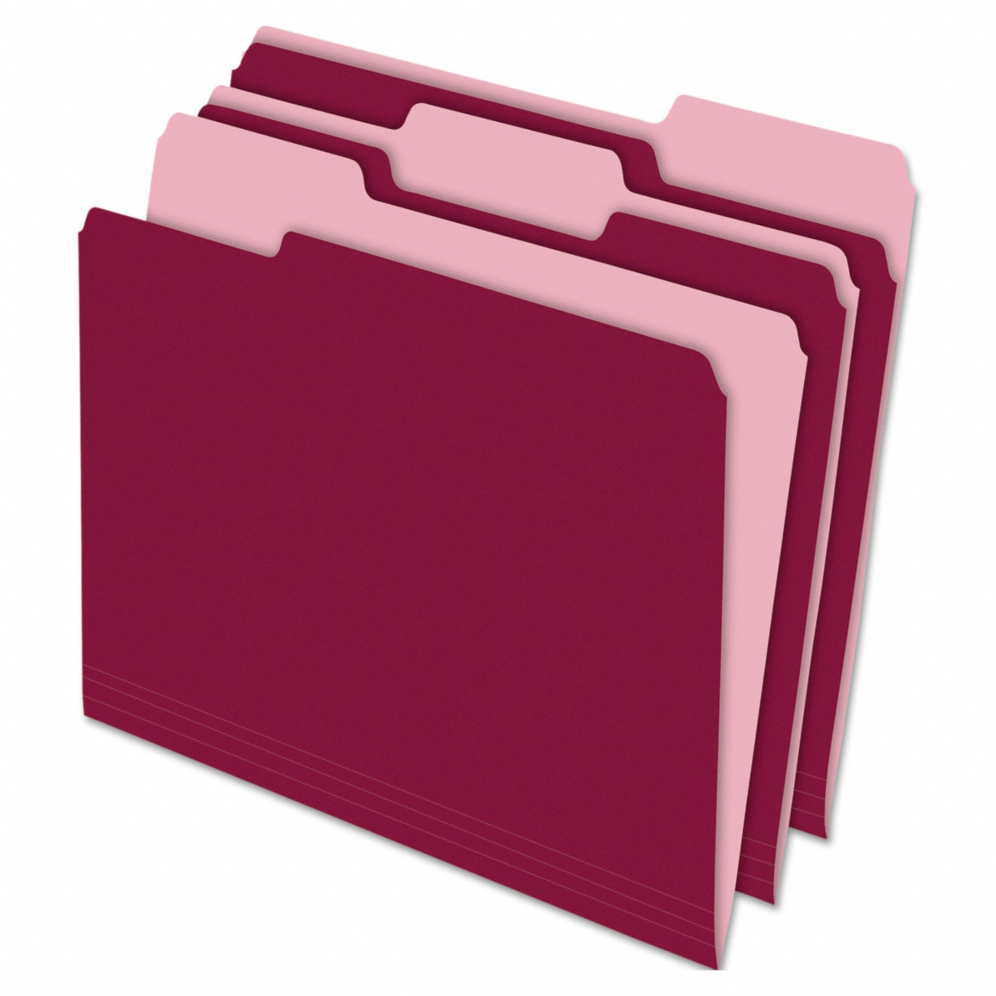 File Folders: 8 1/2 in Ht, 11 in Wd, Burgundy, 11 pt. Stock, 100 PK