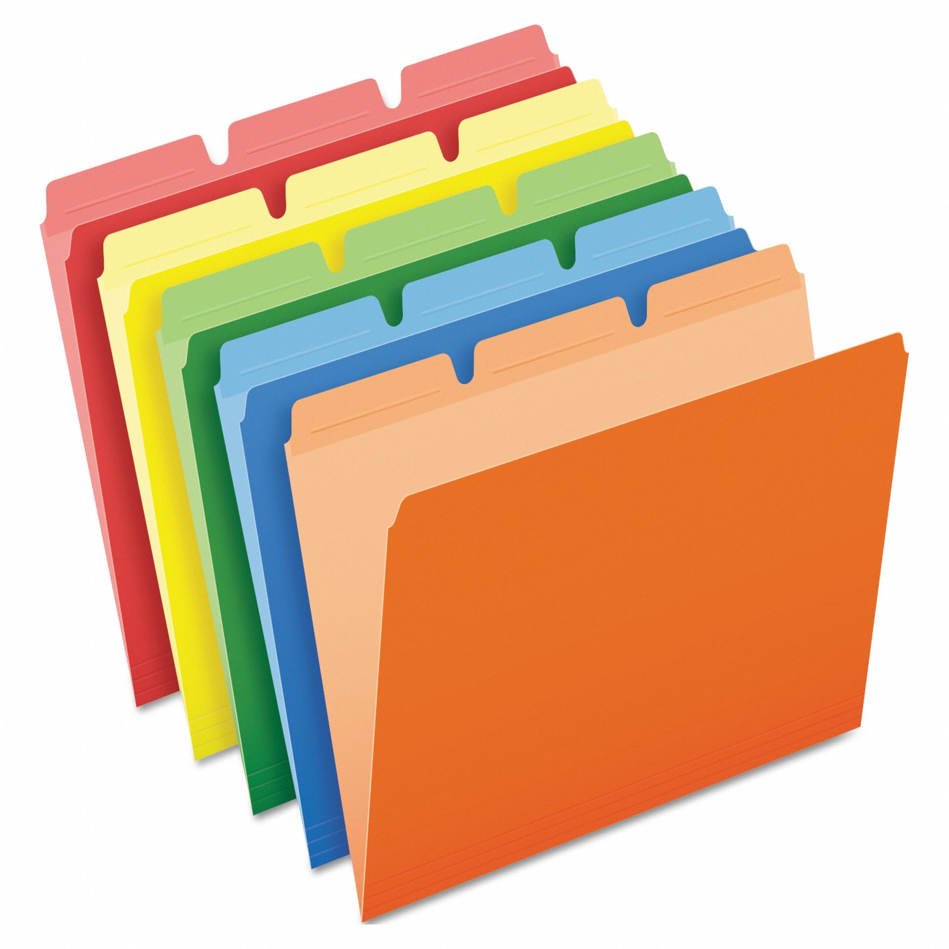 File Folders: 8 1/2 in Ht, 11 in Wd, Assorted, 11 pt. Stock, Top Tab Location, 50 PK