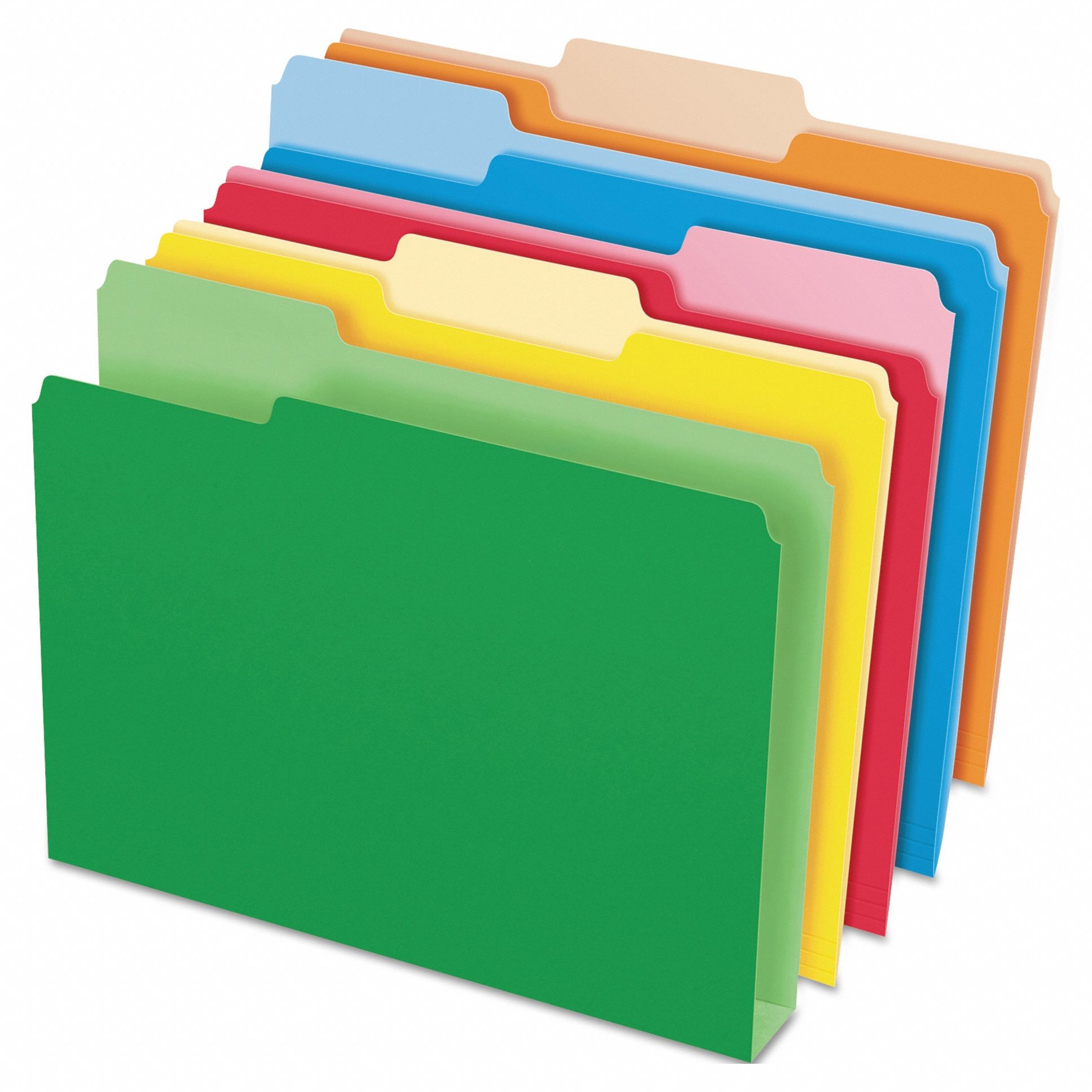 File Folders: 8 1/2 in Ht, 11 in Wd, Assorted, 11 pt. Stock, Top Tab Location, 50 PK
