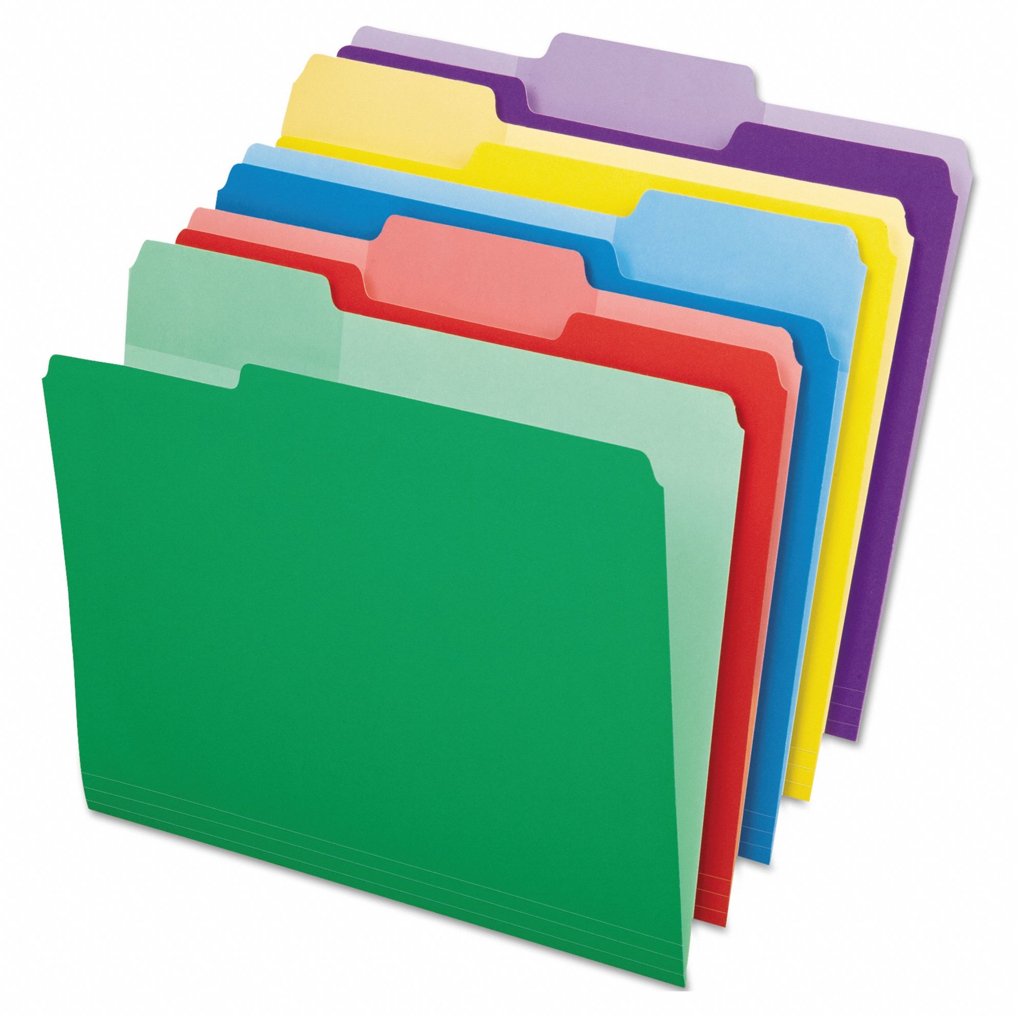 File Folders: 8 1/2 in Ht, 11 in Wd, Assorted, 11 pt. Stock, Top Tab Location, 30 PK