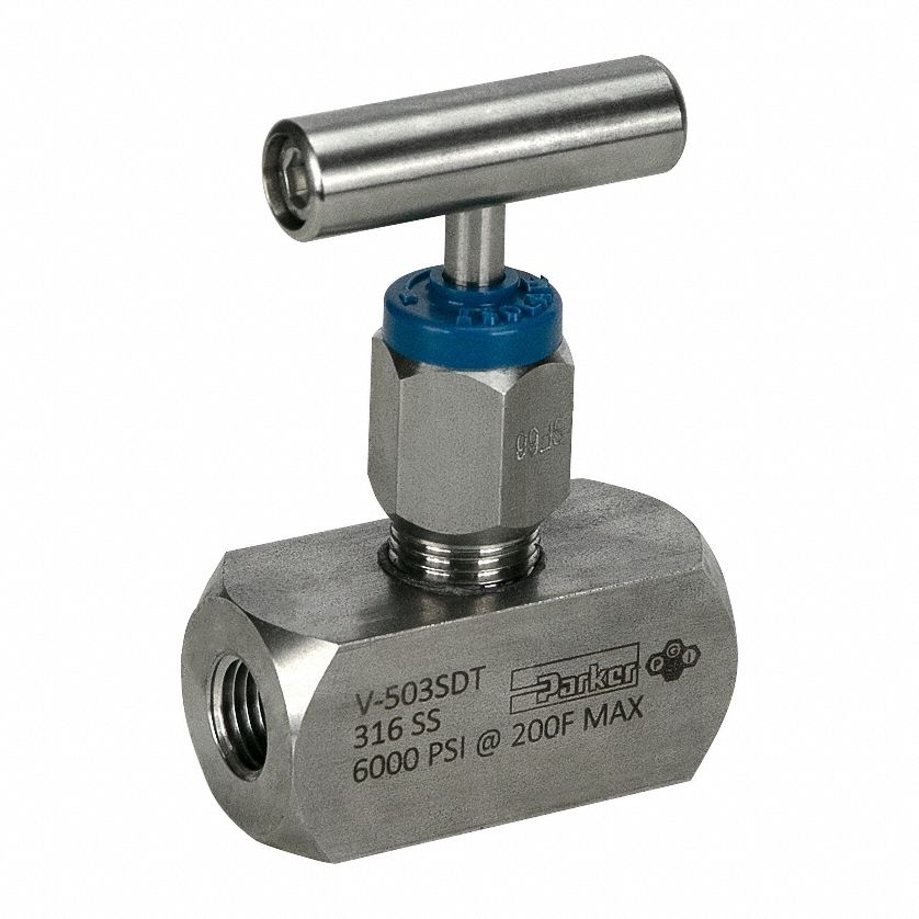 Needle Valve: Inline Valve Body, 316 Stainless Steel, 1/4 in Pipe Size, FNPT x FNPT, Female