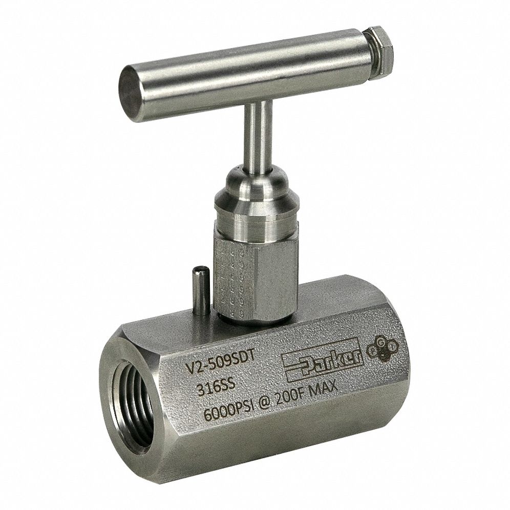 Needle Valve: Inline Valve Body, 316 Stainless Steel, 1/2 in Pipe Size, FNPT x FNPT, Female