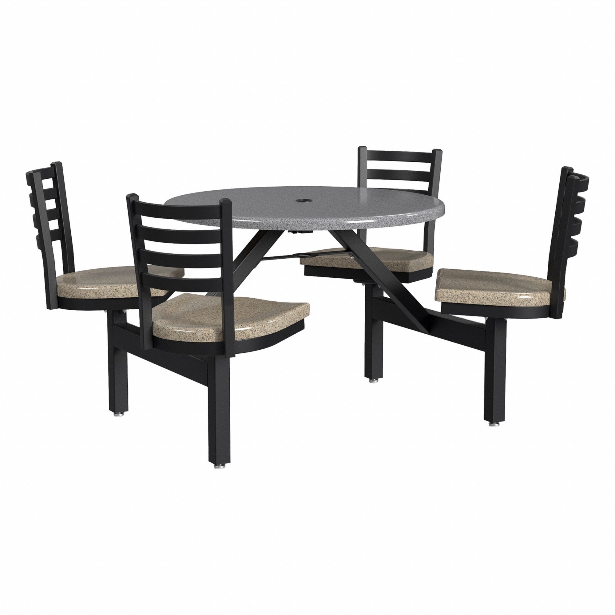 Picnic Table: Fiberglass, Fiberglass, Gray, 33 1/8 in Overall Ht, 64 in Overall Dia