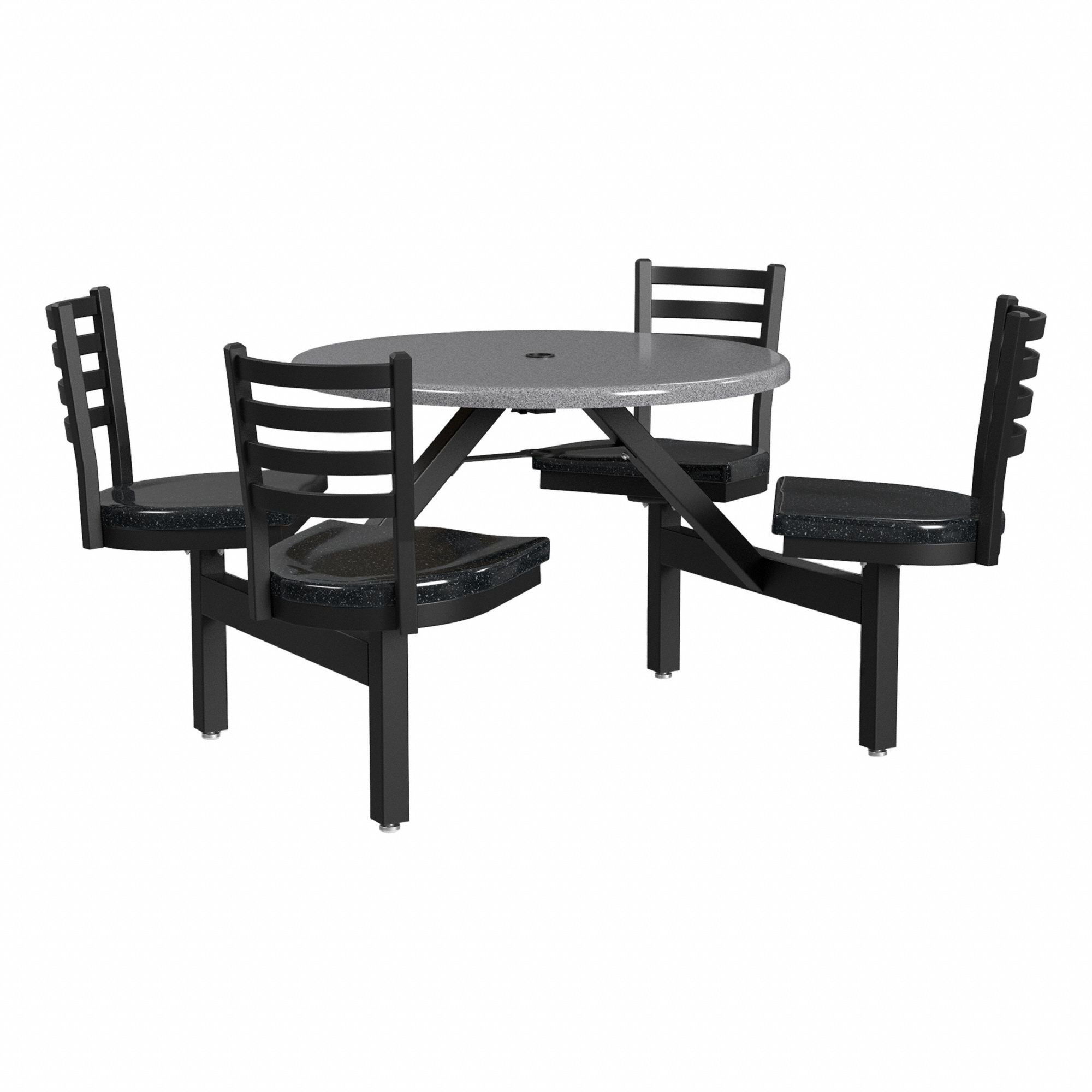 Picnic Table: Fiberglass, Fiberglass, Gray, 33 1/8 in Overall Ht, 64 in Overall Dia