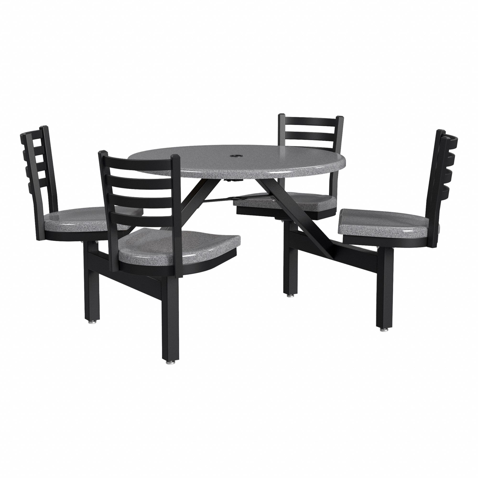 Picnic Table: Fiberglass, Fiberglass, Gray, 33 1/8 in Overall Ht, 64 in Overall Dia