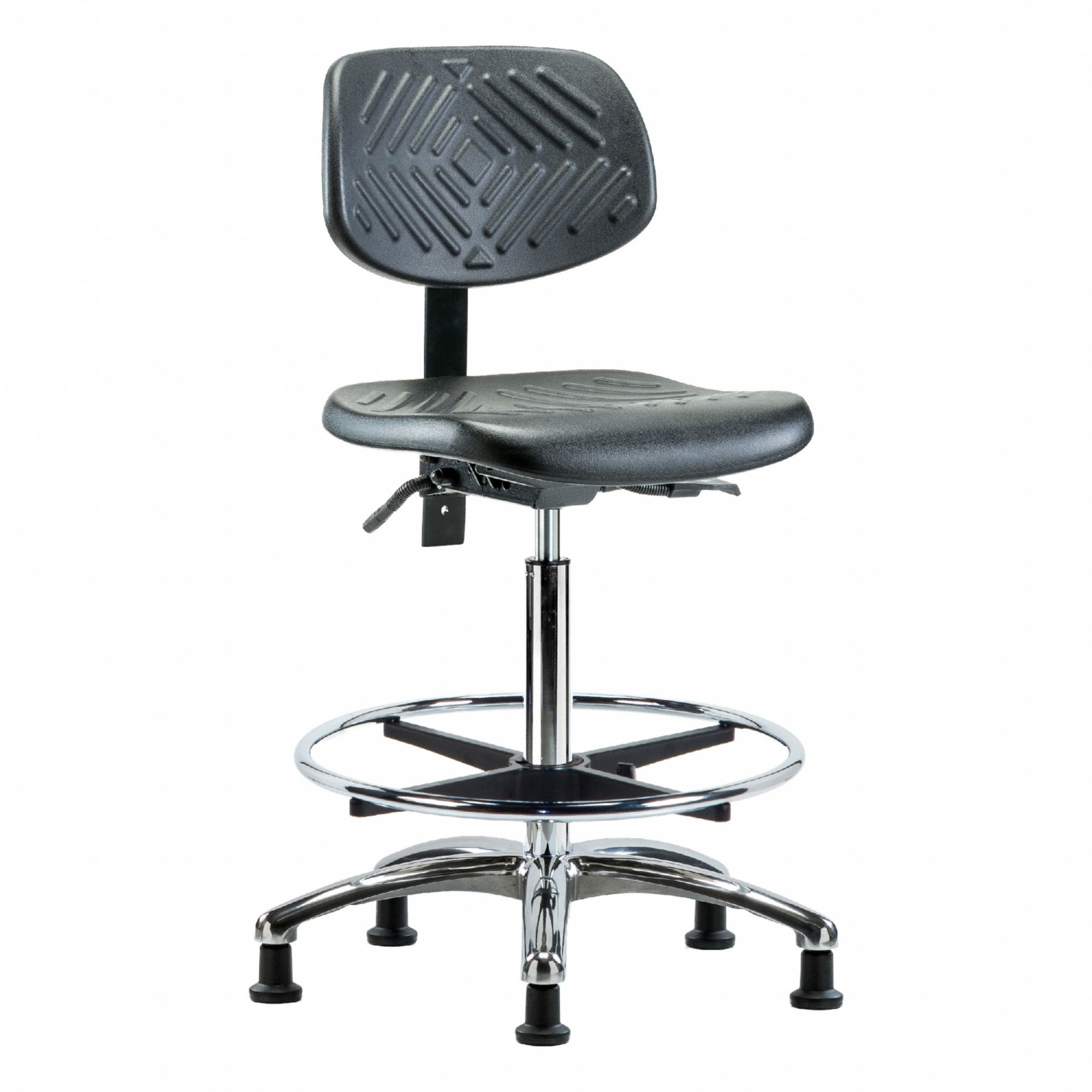 Ergonomic Chair: Polyurethane, Armless, Ht Range 24 1/2 in to 34 3/4 in, 16 in Seat Wd, 0 Casters