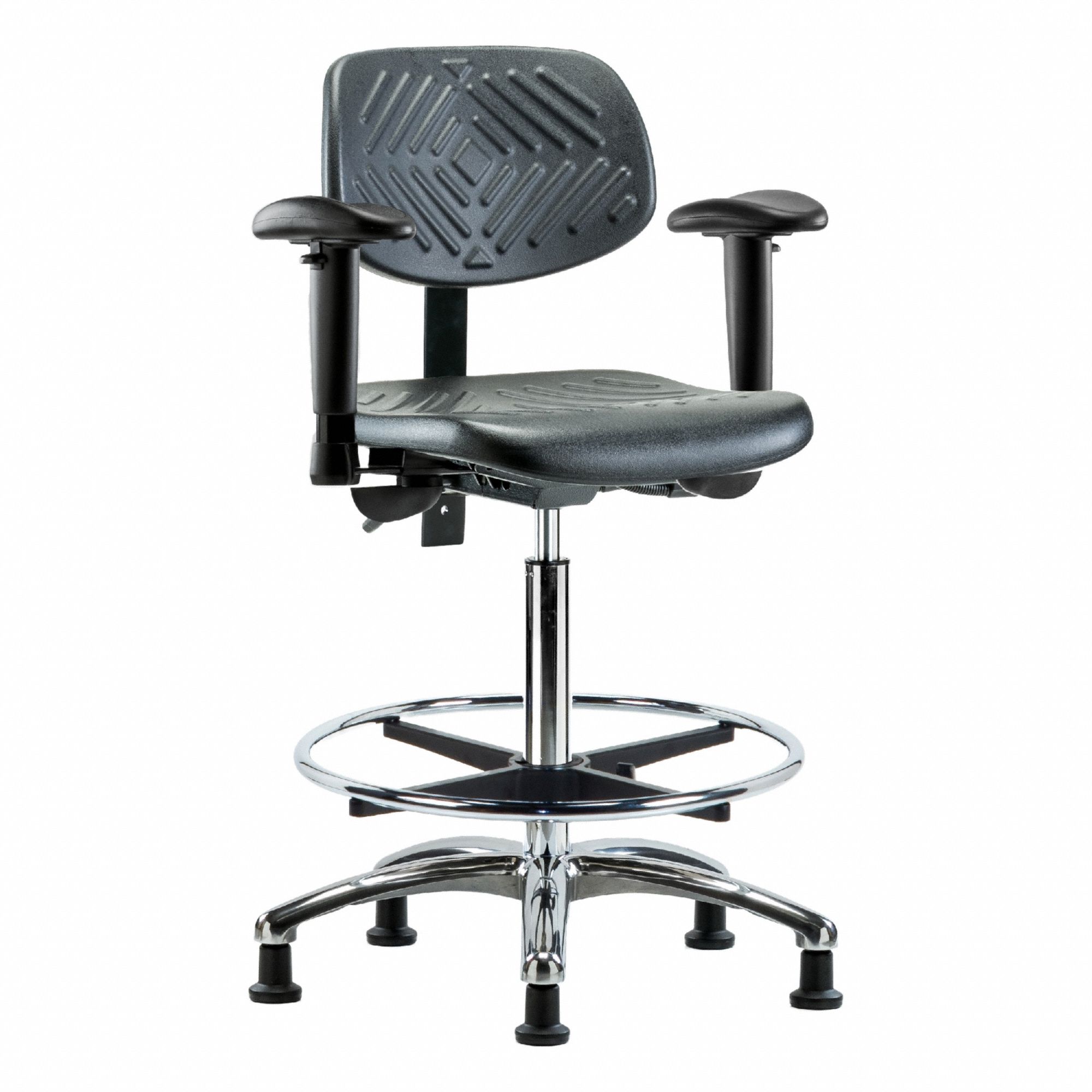 Ergonomic Chair: Polyurethane, Arms Included, Ht Range 24 1/2 in to 34 3/4 in, 16 in Seat Wd, Adj