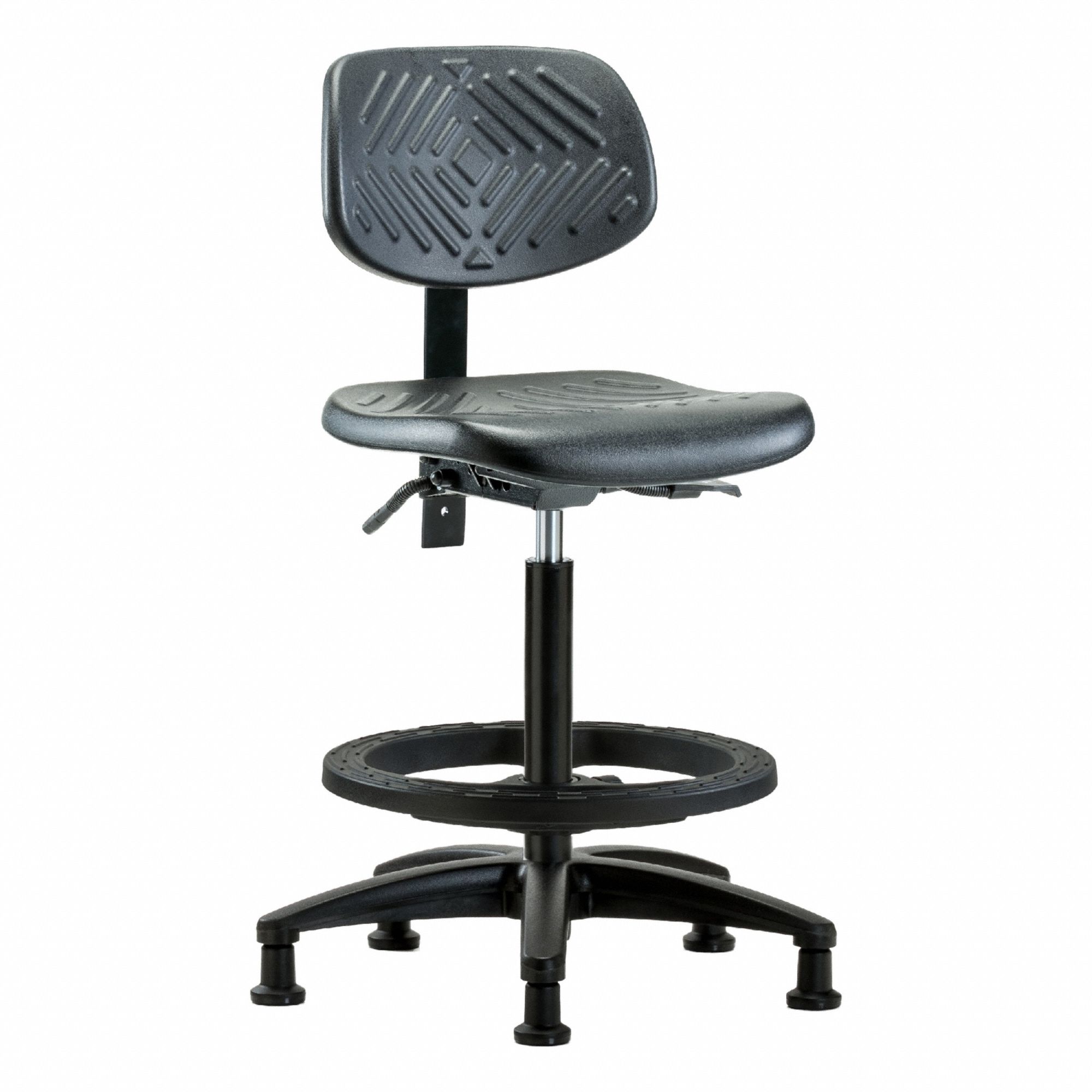 Ergonomic Chair: Polyurethane, Armless, Ht Range 23 1/4 in to 33 1/4 in, 16 in Seat Wd, 0 Casters