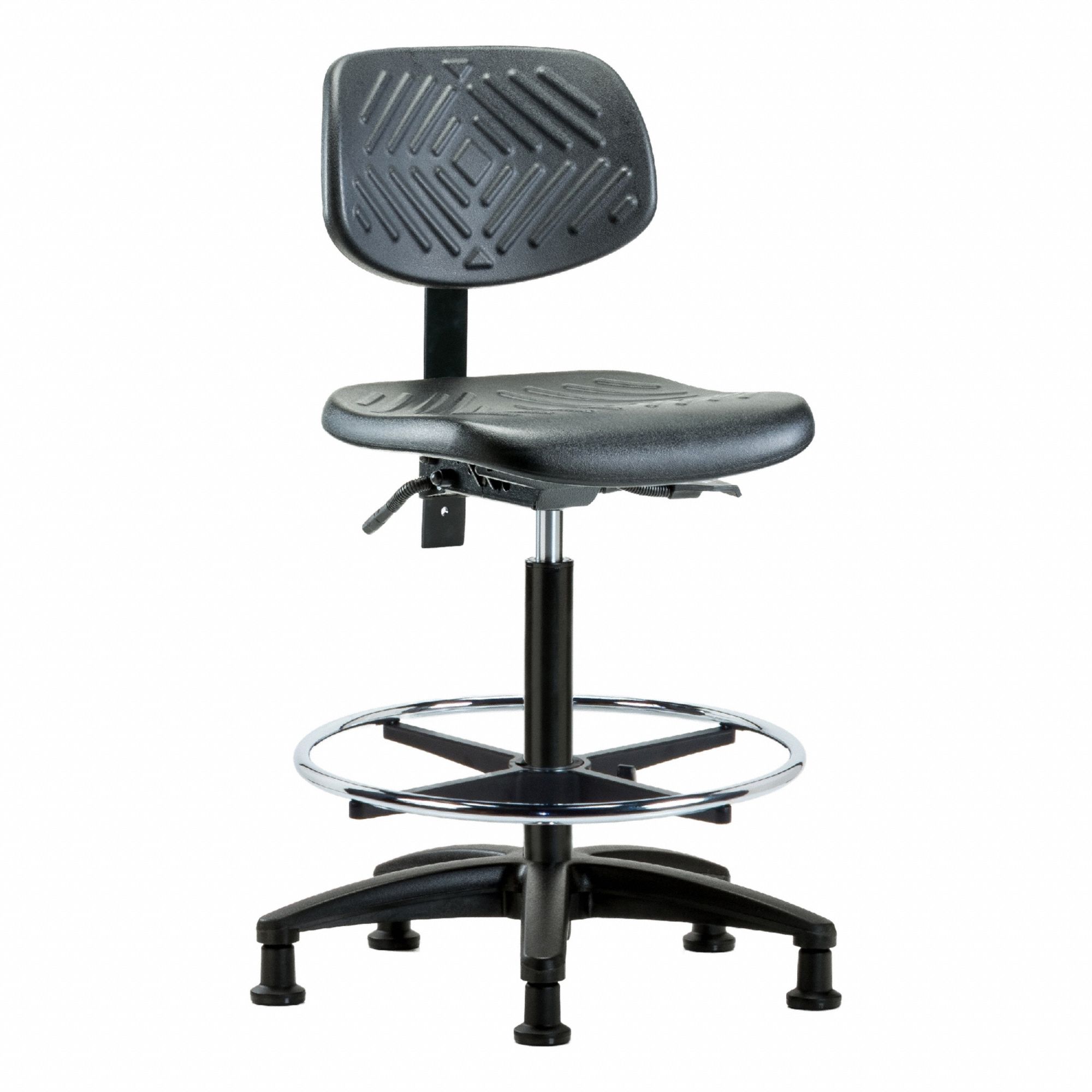 Ergonomic Chair: Polyurethane, Armless, Ht Range 23 1/4 in to 33 1/4 in, 16 in Seat Wd, 0 Casters