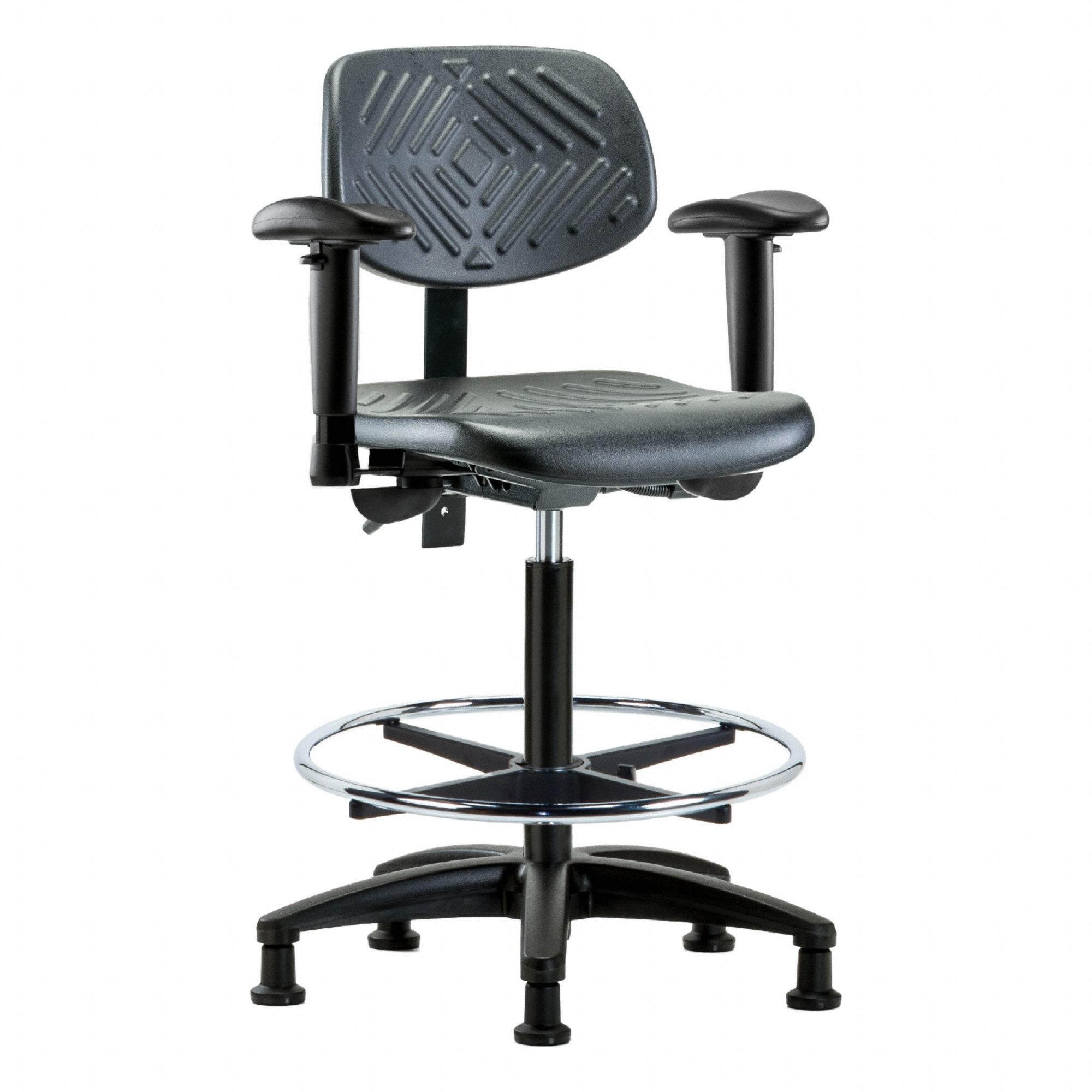 Ergonomic Chair: Polyurethane, Arms Included, Ht Range 23 1/4 in to 33 1/4 in, 16 in Seat Wd, Adj