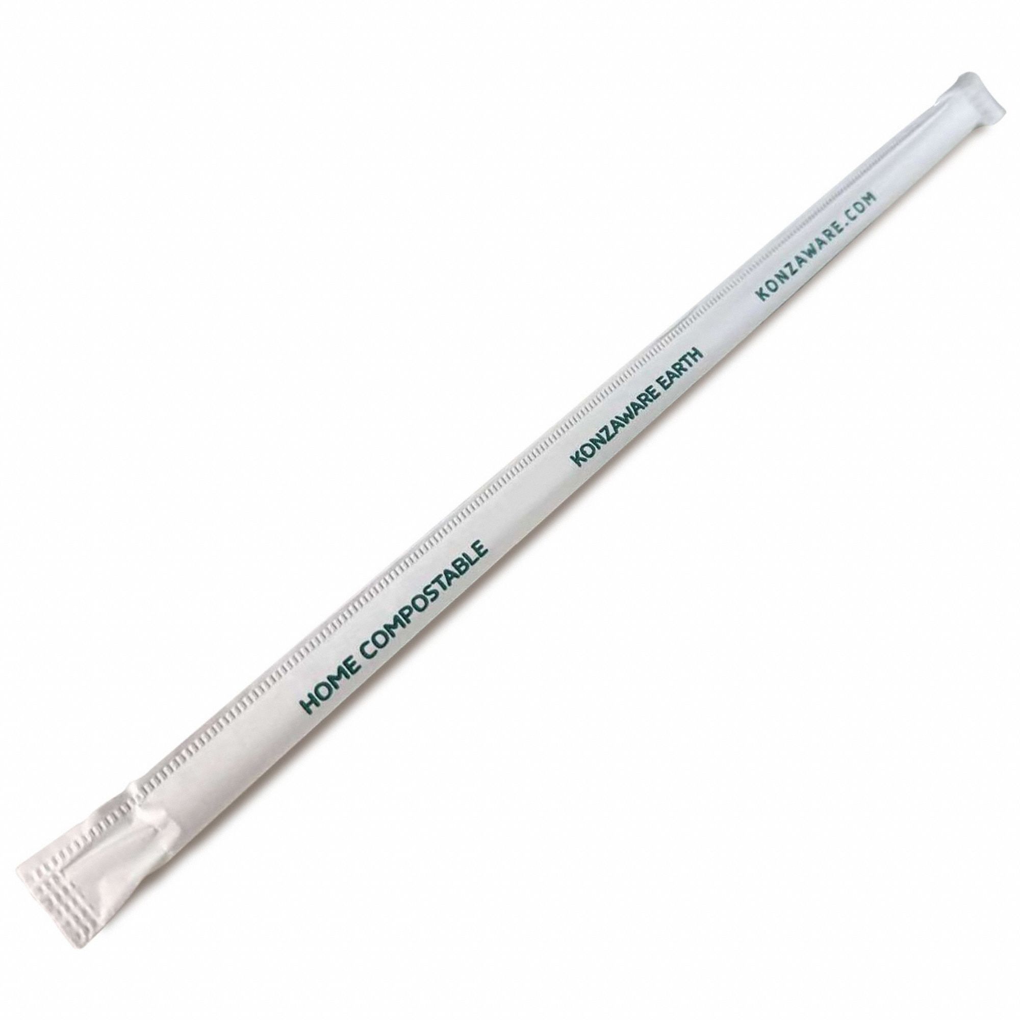 Disposable Straw: Clear, 10 in Lg, Wrapped, Home Compostable, 2, 400 PK