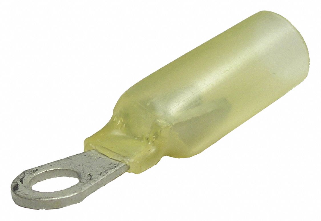 CONNECTEUR ANNEAU, THERMORÉTRACTABLE, BRASÉ, JAUNE, GOUJON 10, CAL 12-10, CUIVRE, PQ 100