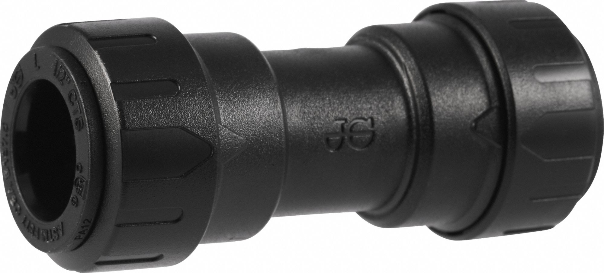 Push-Fit Coupling Fitting: Straight, 1/2 in Pipe x 1/2 in Pipe Size, Plastic, Coupling