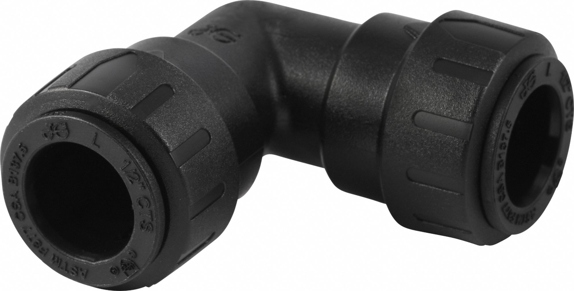 Push-Fit Elbow Fitting: 1/2 in Pipe x 1/2 in Pipe Size, Push-to-Connect x Push-to-Connect