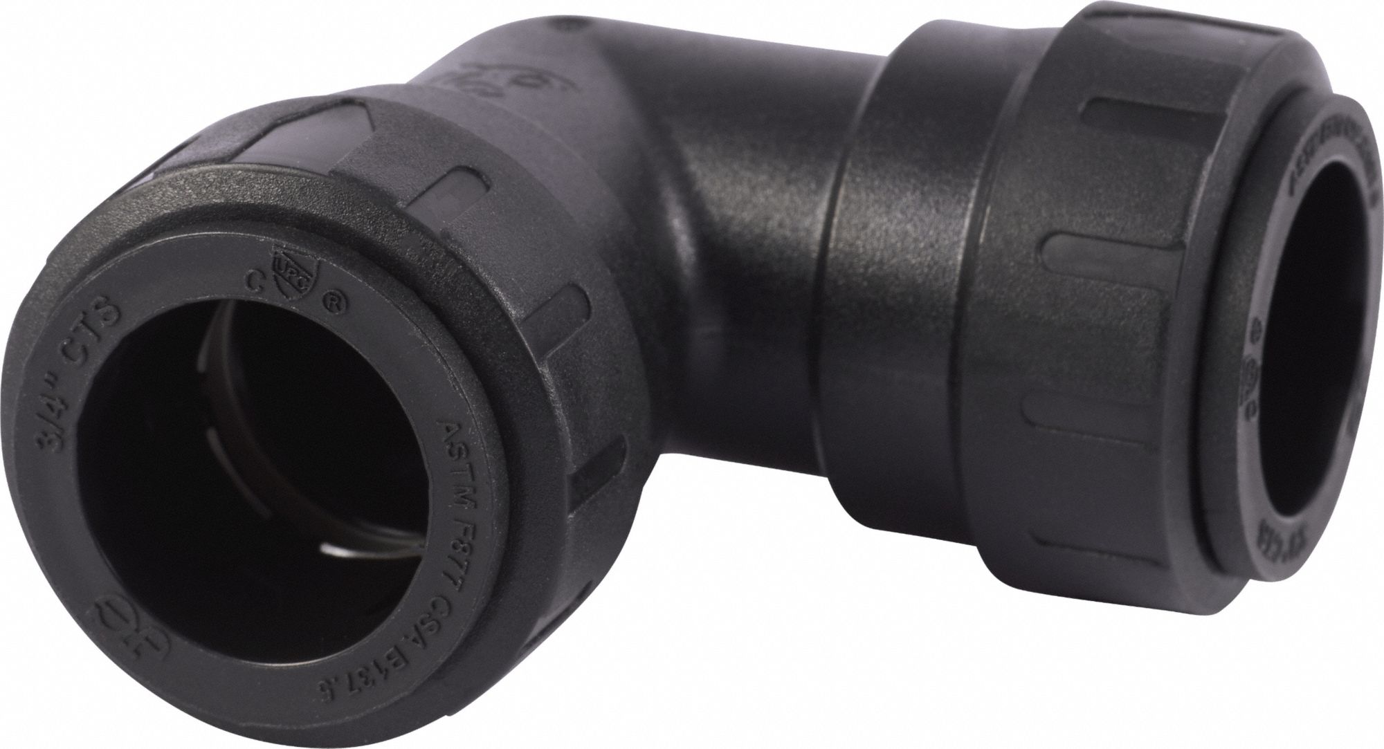 Push-Fit Elbow Fitting: 3/4 in Pipe x 3/4 in Pipe Size, Push-to-Connect x Push-to-Connect