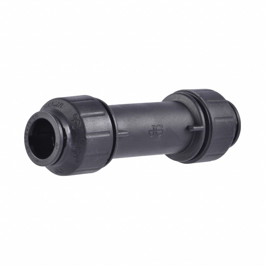 Push-Fit Coupling Fitting: Straight, 1/2 in Pipe x 1/2 in Pipe Size, Plastic, Coupling