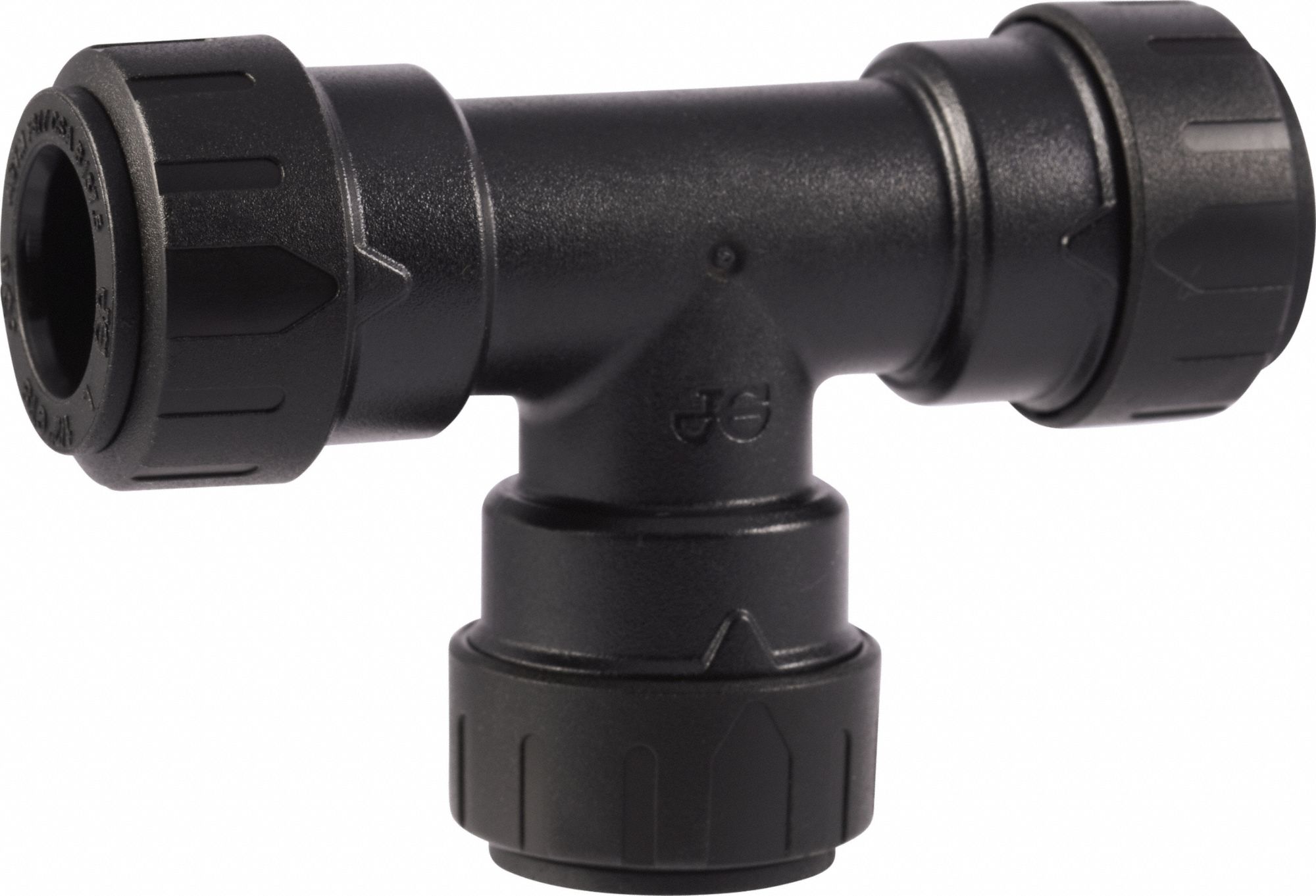 Push-Fit Tee Fitting: 5/8 in OD x 1/2 in OD x 1/2 in OD Size, Polymer, Coupling, Swivel