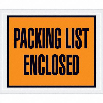 Packing List Envelopes: 4 1/2 in x 5 1/2 in, Packing List Enclosed, Orange, 1, 000 PK