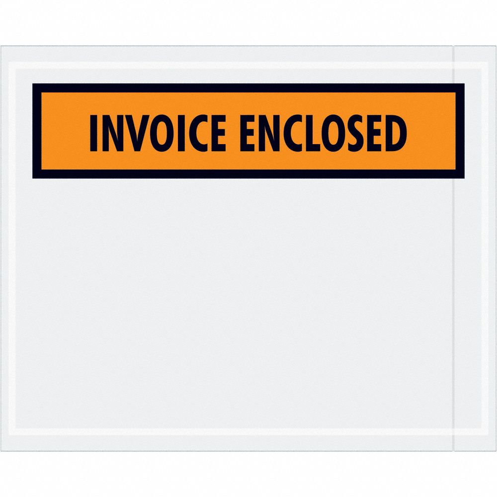 Packing List Envelopes: 5 1/2 in x 4 1/2 in, Invoice Enclosed, Orange, Top, 1, 000 PK