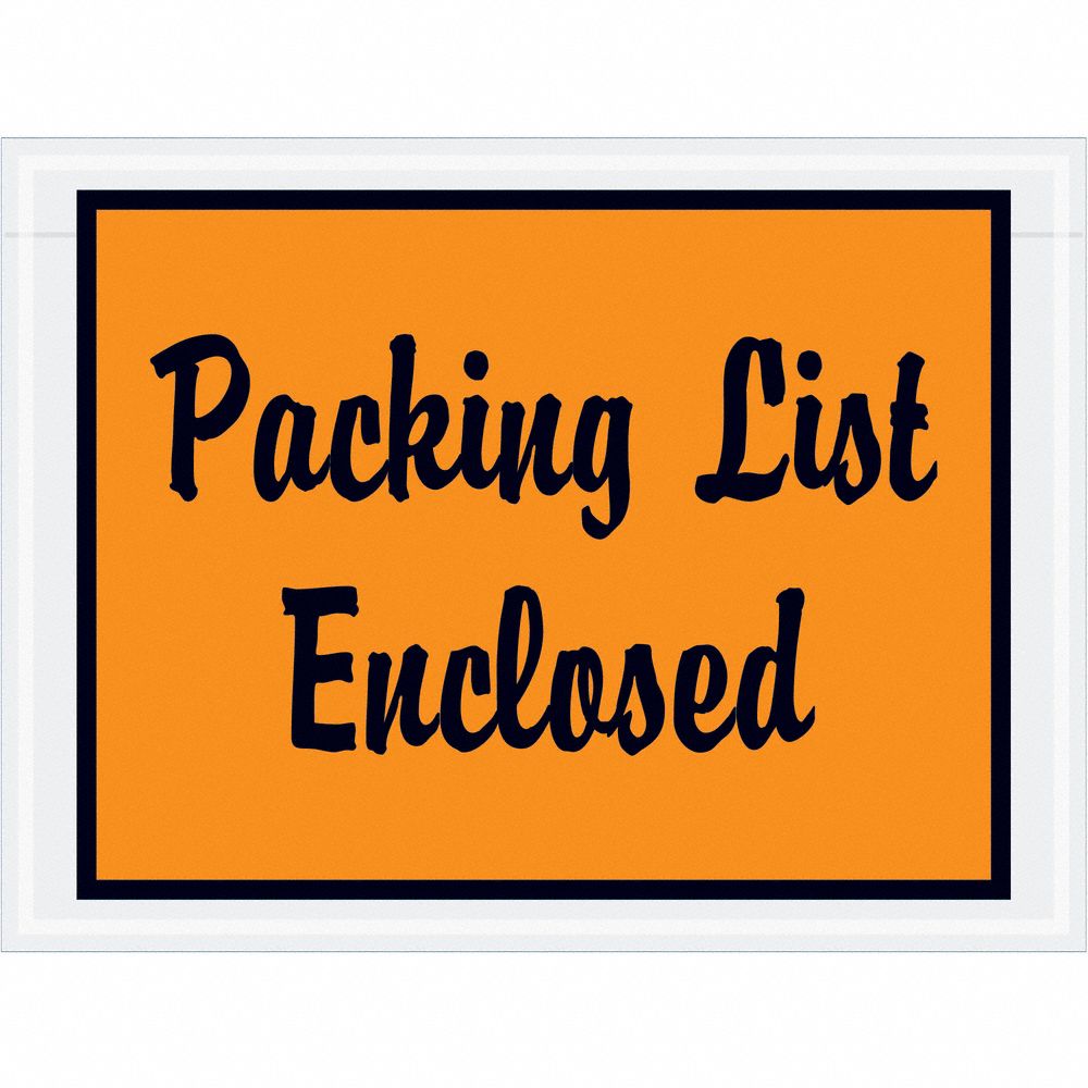 Packing List Envelopes: 6 in x 4 1/2 in, Packing List Enclosed, Orange, 1, 000 PK