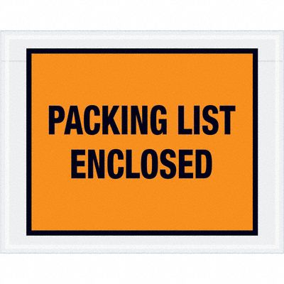 Packing List Envelopes: 7 in x 5 1/2 in, Packing List Enclosed, Orange, 1, 000 PK