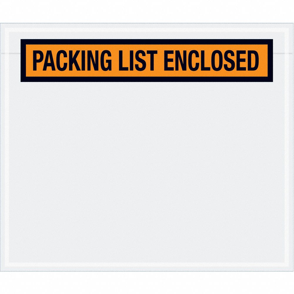 Packing List Envelopes: 5 in x 6 1/2 in, Packing List Enclosed, Orange, 1, 000 PK