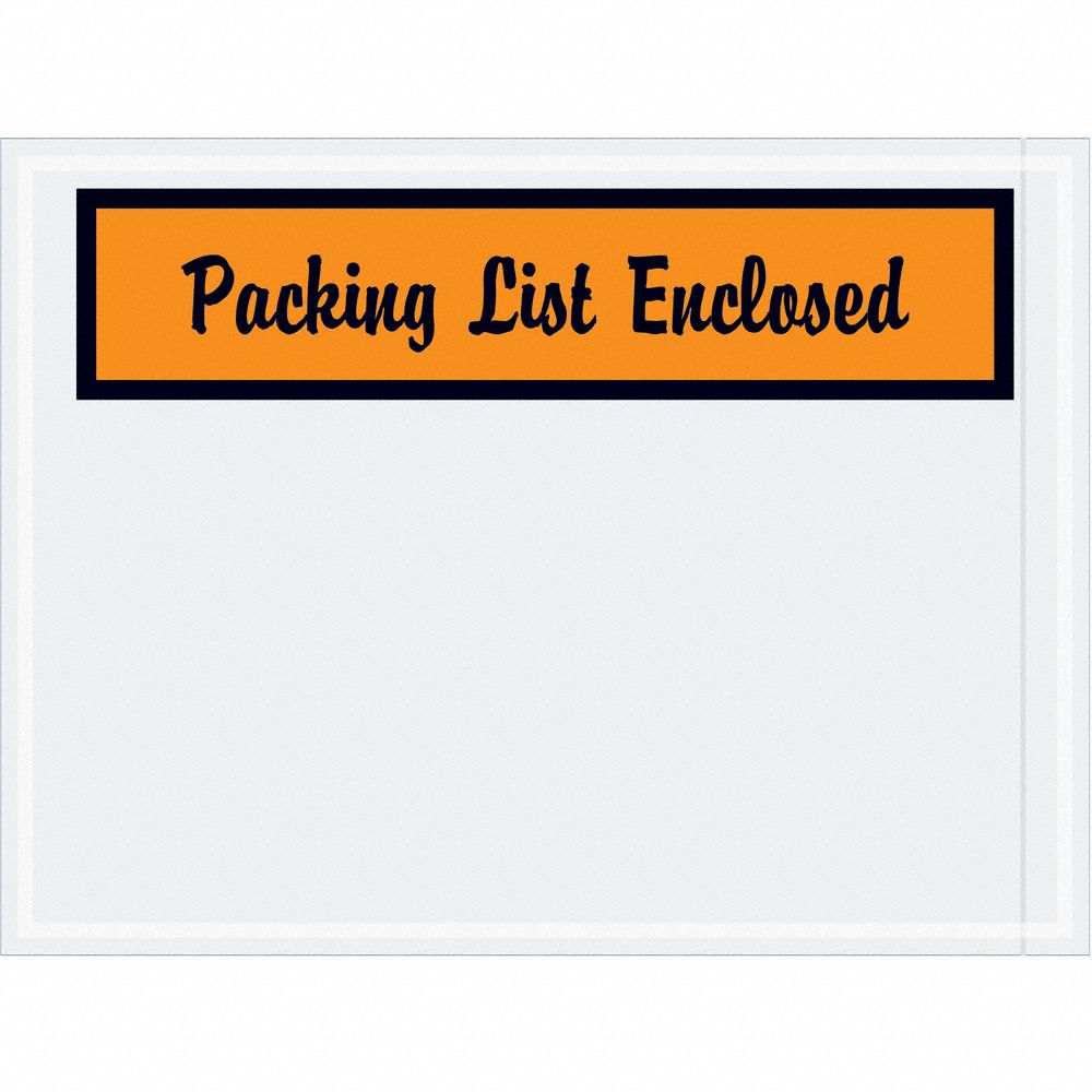 Packing List Envelopes: 6 in x 4 1/2 in, Packing List Enclosed, Orange, 1, 000 PK