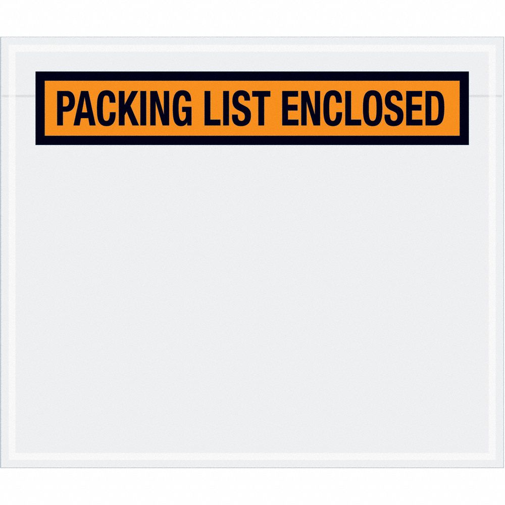 Packing List Envelopes: 6 in x 7 in, Packing List Enclosed, Orange, Top, 1, 000 PK