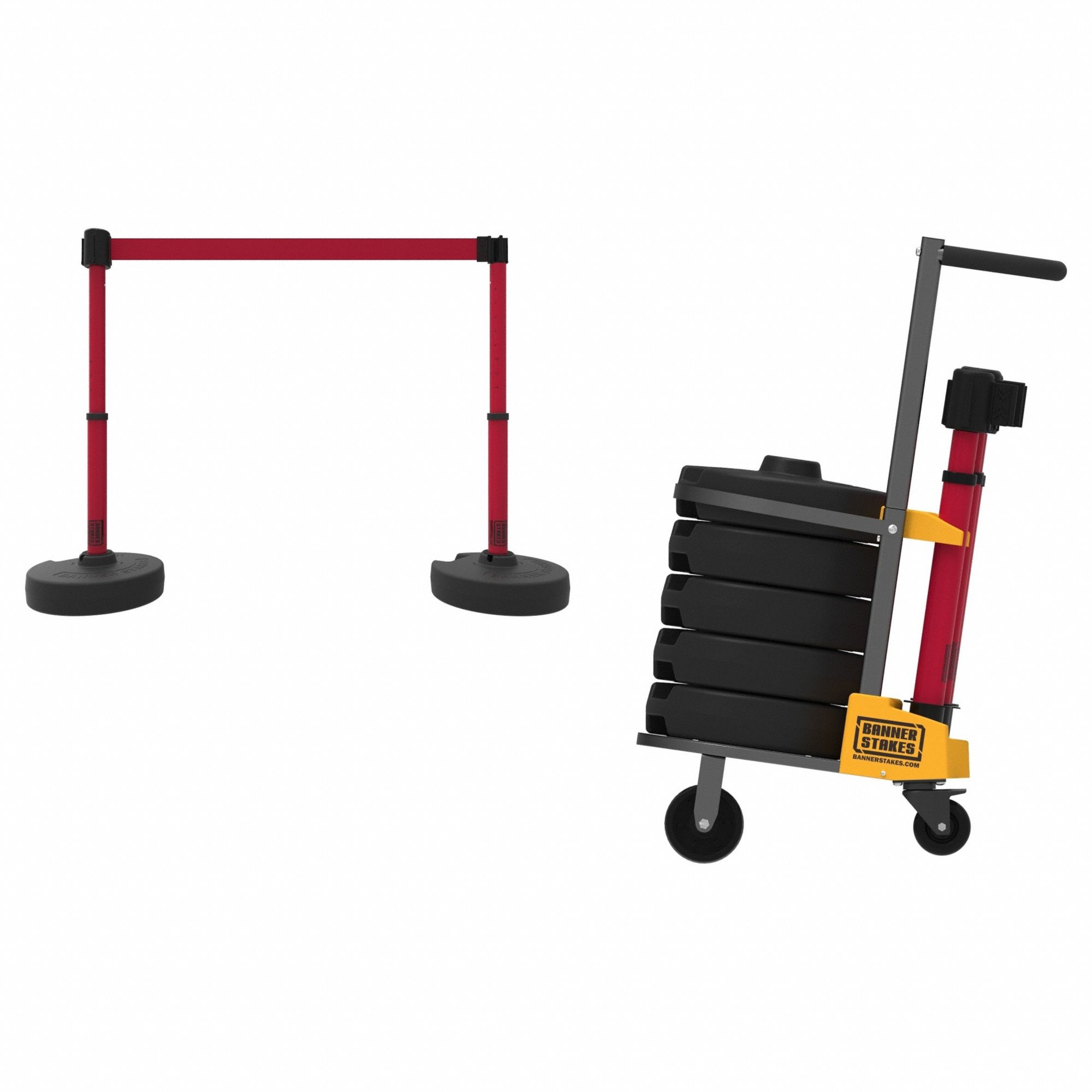 Belt Barrier System: 42 in Post Ht, 15 ft Belt Lg, Red, 4 No. of Posts, Message, Danger Messaging