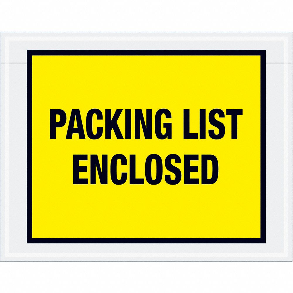 Packing List Envelopes: 5 1/2 in x 7 in, Packing List Enclosed, Yellow, 1, 000 PK