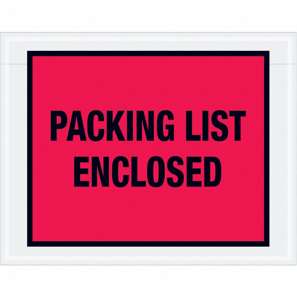 Packing List Envelopes: 5 1/2 in x 7 in, Packing List Enclosed, Red, 1, 000 PK