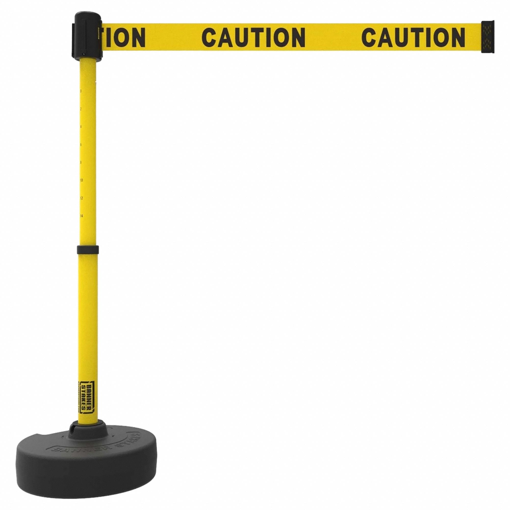 Barrier Post with Belt: Yellow, No Pattern, Caution, 15 ft Belt Lg, Yellow, 15 ft