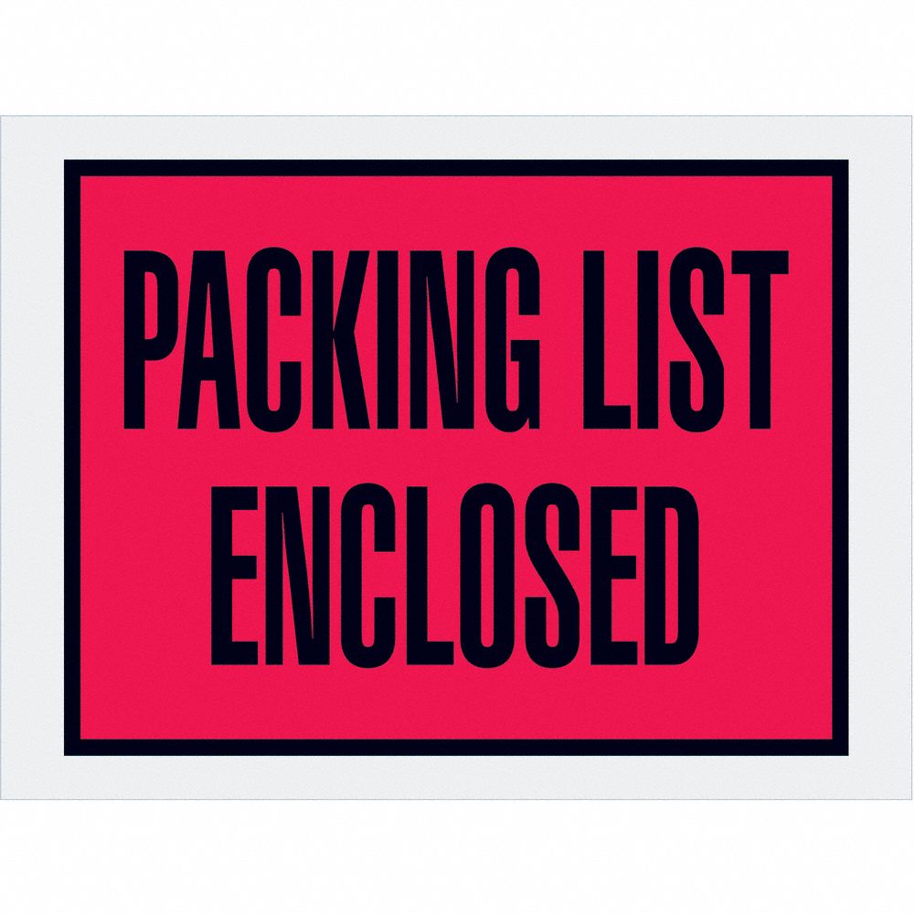 Packing List Envelopes: 6 in x 4 1/2 in, Packing List Enclosed, Red, 1, 000 PK