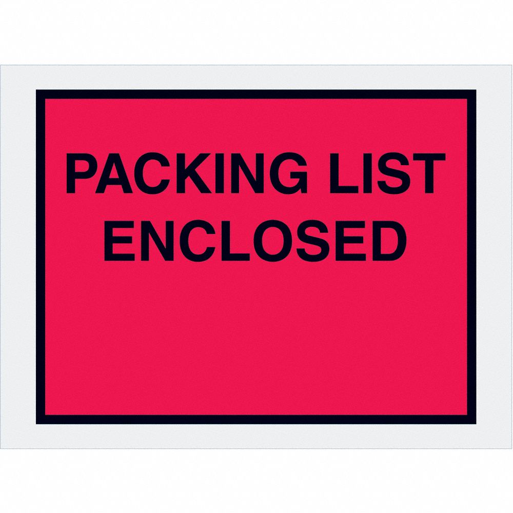 Packing List Envelopes: 6 in x 4 1/2 in, Packing List Enclosed, Red, 1, 000 PK