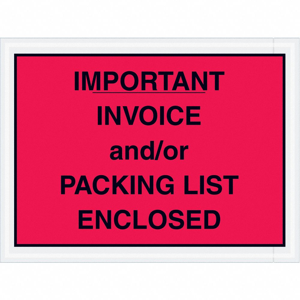 Packing List Envelopes: 6 in x 4 1/2 in, Red, Centered, 6 in Outside Ht, 1, 000 PK
