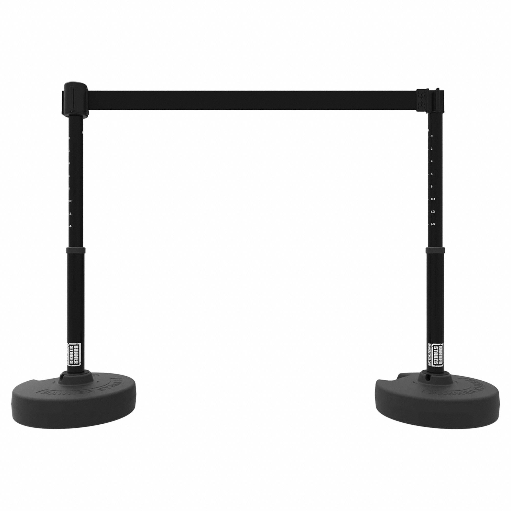 Belt Barrier System: 42 in Post Ht, 15 ft Belt Lg, Black, 2 No. of Posts, Message, No Message