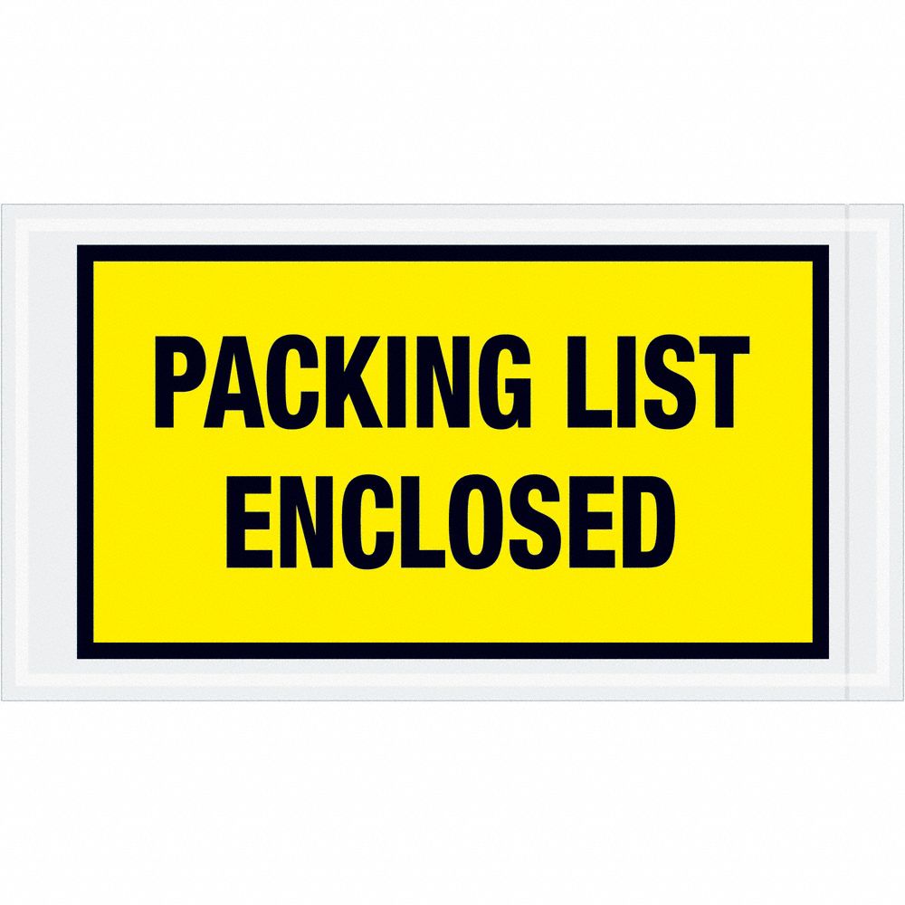 Packing List Envelopes: 10 in x 5 1/2 in, Packing List Enclosed, Yellow, 1, 000 PK