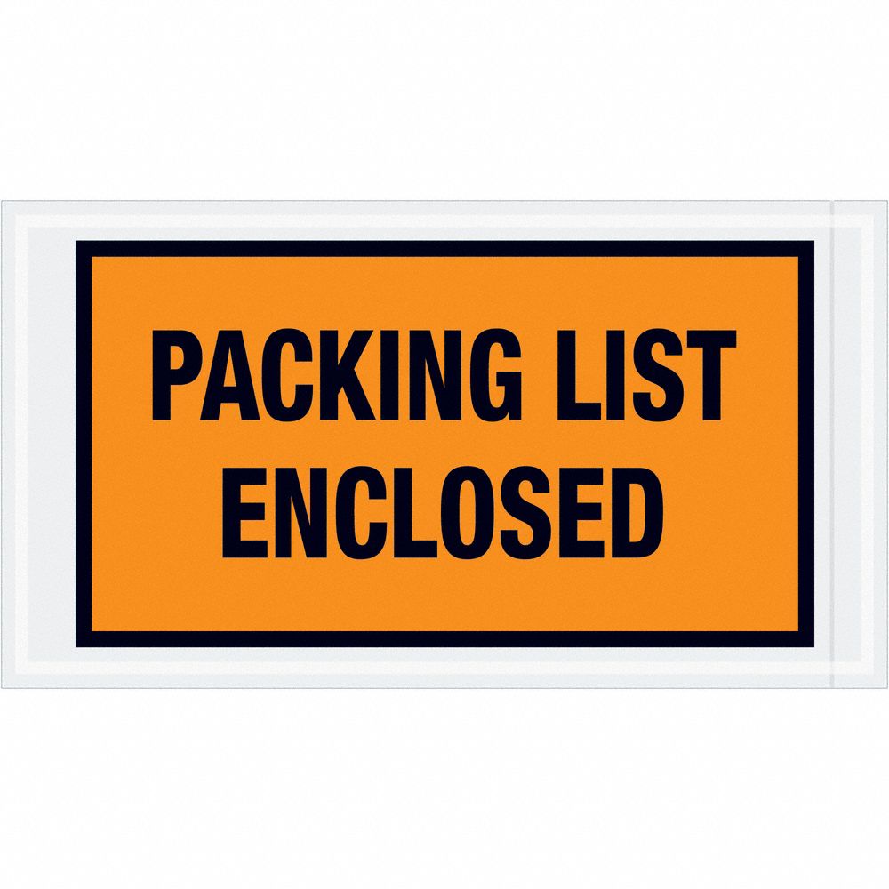Packing List Envelopes: 10 in x 5 1/2 in, Packing List Enclosed, Orange, 1, 000 PK