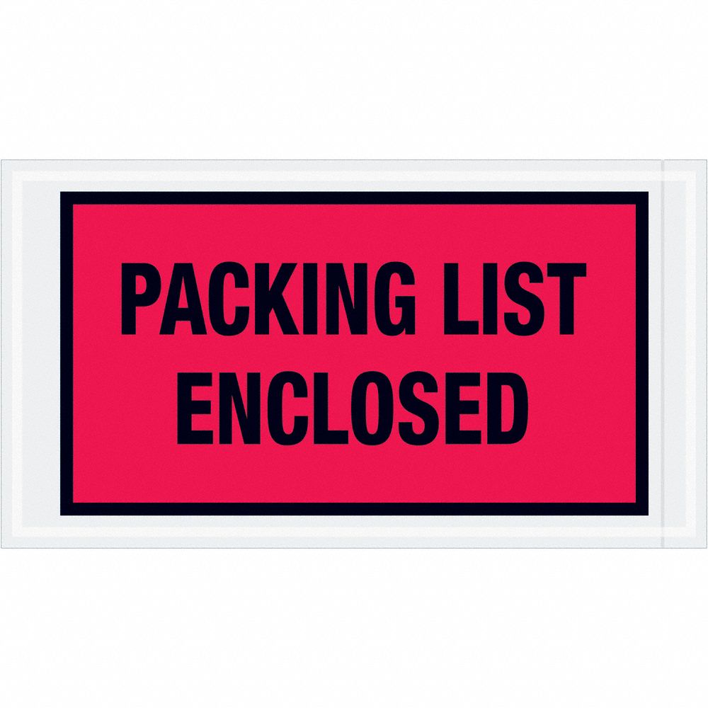 Packing List Envelopes: 10 in x 5 1/2 in, Packing List Enclosed, Red, 1, 000 PK