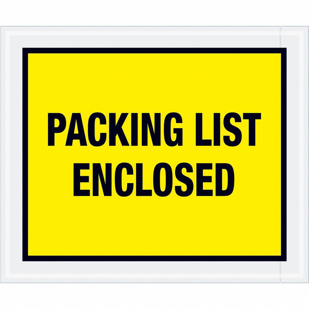 Packing List Envelopes: 12 in x 10 in, Packing List Enclosed, Yellow, 500 PK