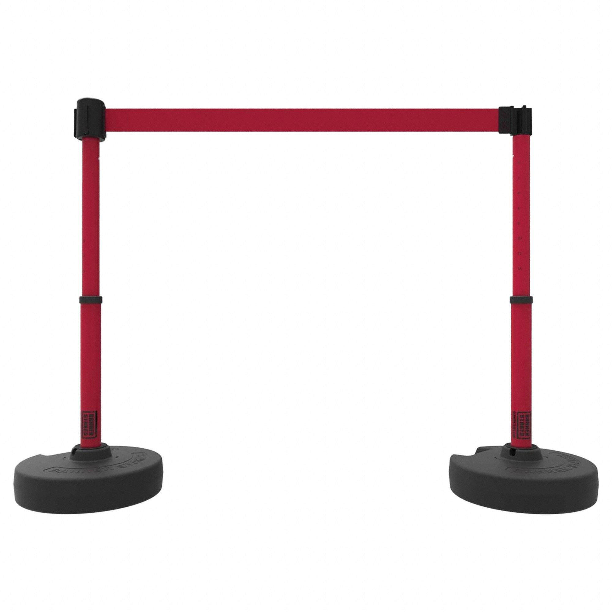 Belt Barrier System: 42 in Post Ht, 15 ft Belt Lg, Red, 2 No. of Posts, Message, No Message